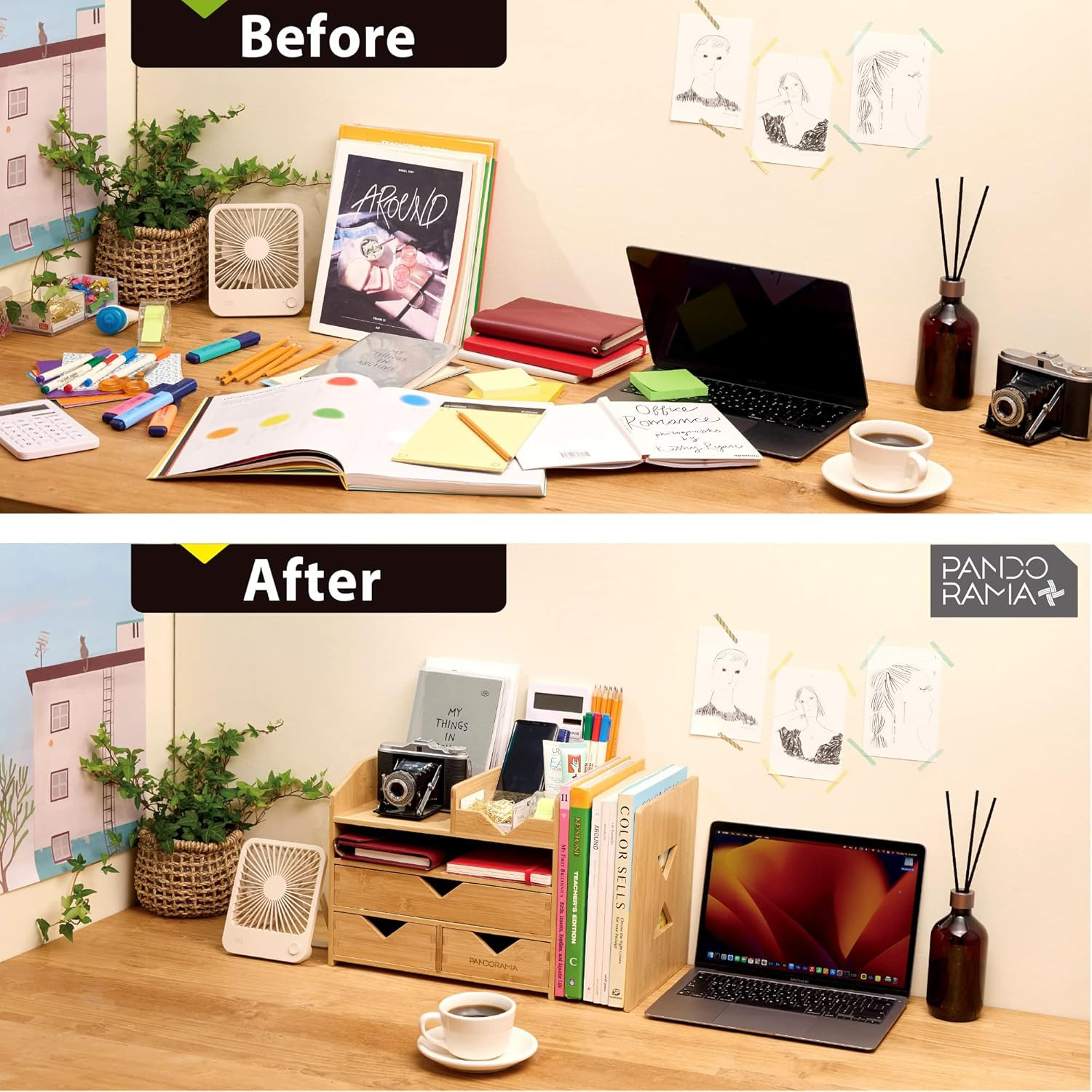 Bamboo Desk Organizer Large – A4 Drawers & Adjustable File Holder, Fully Assembl