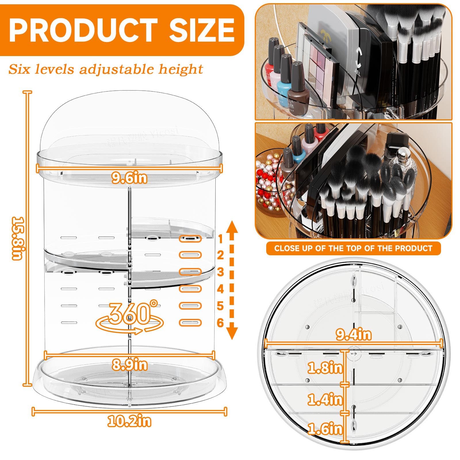 Yieach 360 Rotating Makeup Organizer for NO Patterns Decor, Clear