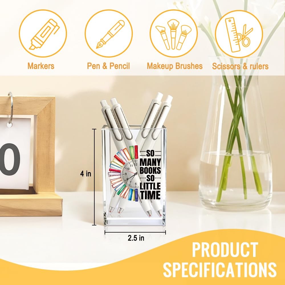 So Many Books So Little Time Acrylic Cosmetic Pencil Pen Holder Cup, Funny Bo…