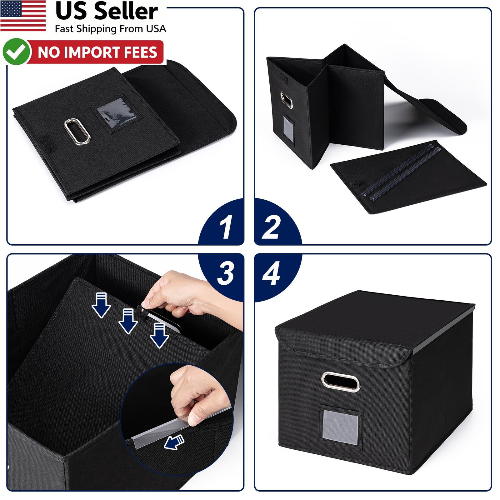 File Organizer Box Large Hanging File Storage Collapsible Black Lid FROM USA