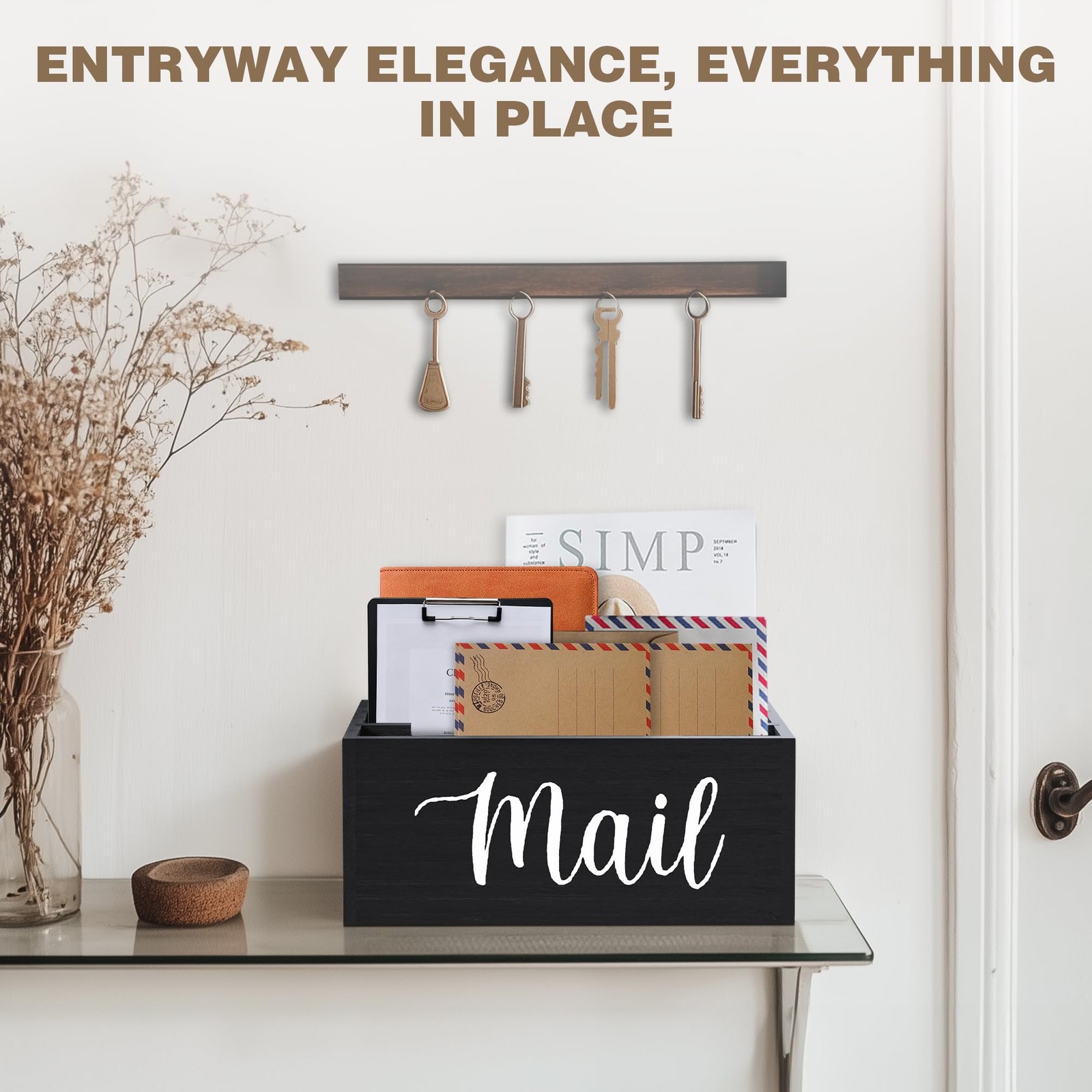 Mail Holder Countertop 3Slot Organizer Removable Divider Desktop Basket Black