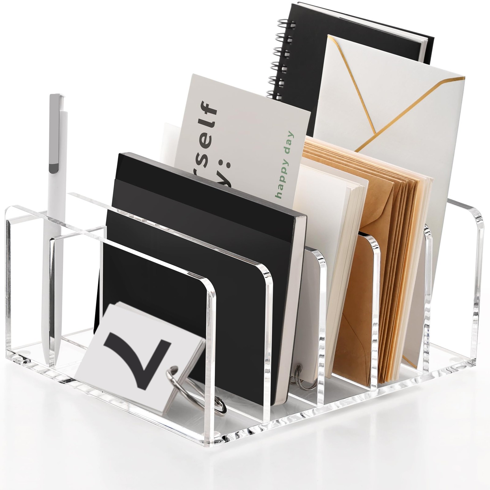 Acrylic Organizer, 5 Compartments File Holder for Desk, Letter Sorter with Pe…