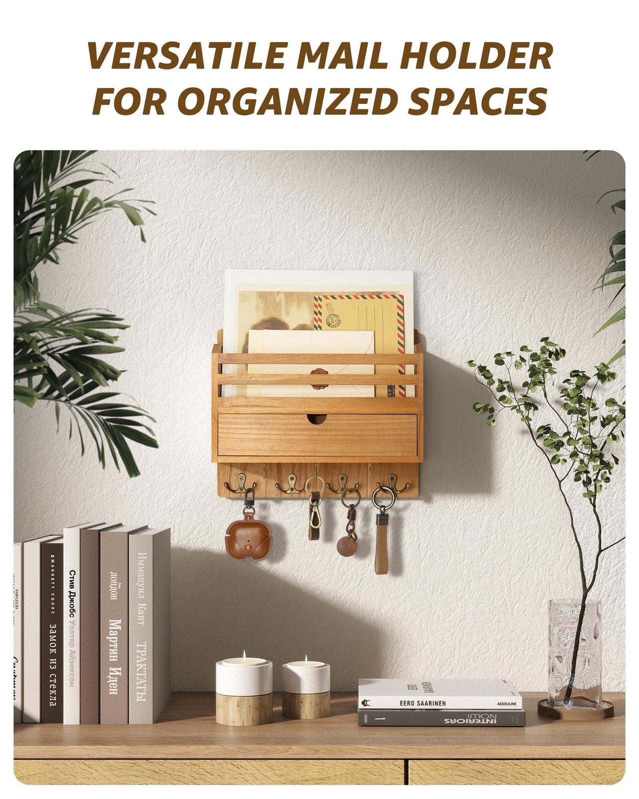 Modern Farmhouse Mail Organizer with Drawer Organizer – Rustic Key and Mail H…