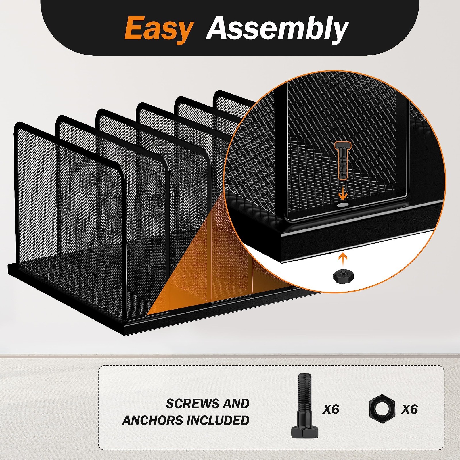 Upright Mesh Desk File Organizer – 5-Section Desktop Sorter, 2 Pack for Office &