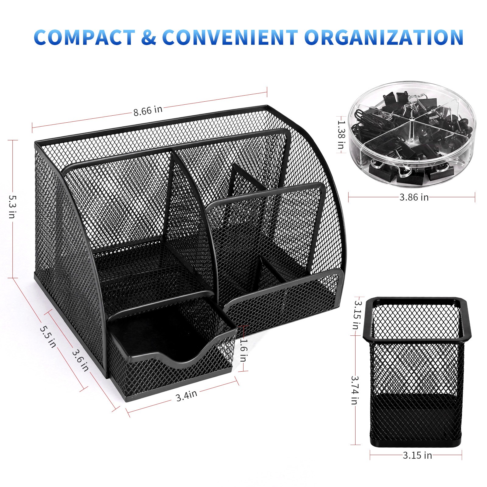 Metal Mesh Desk Organizer Drawer Pen Holder Multi-Functional Office Storage Set