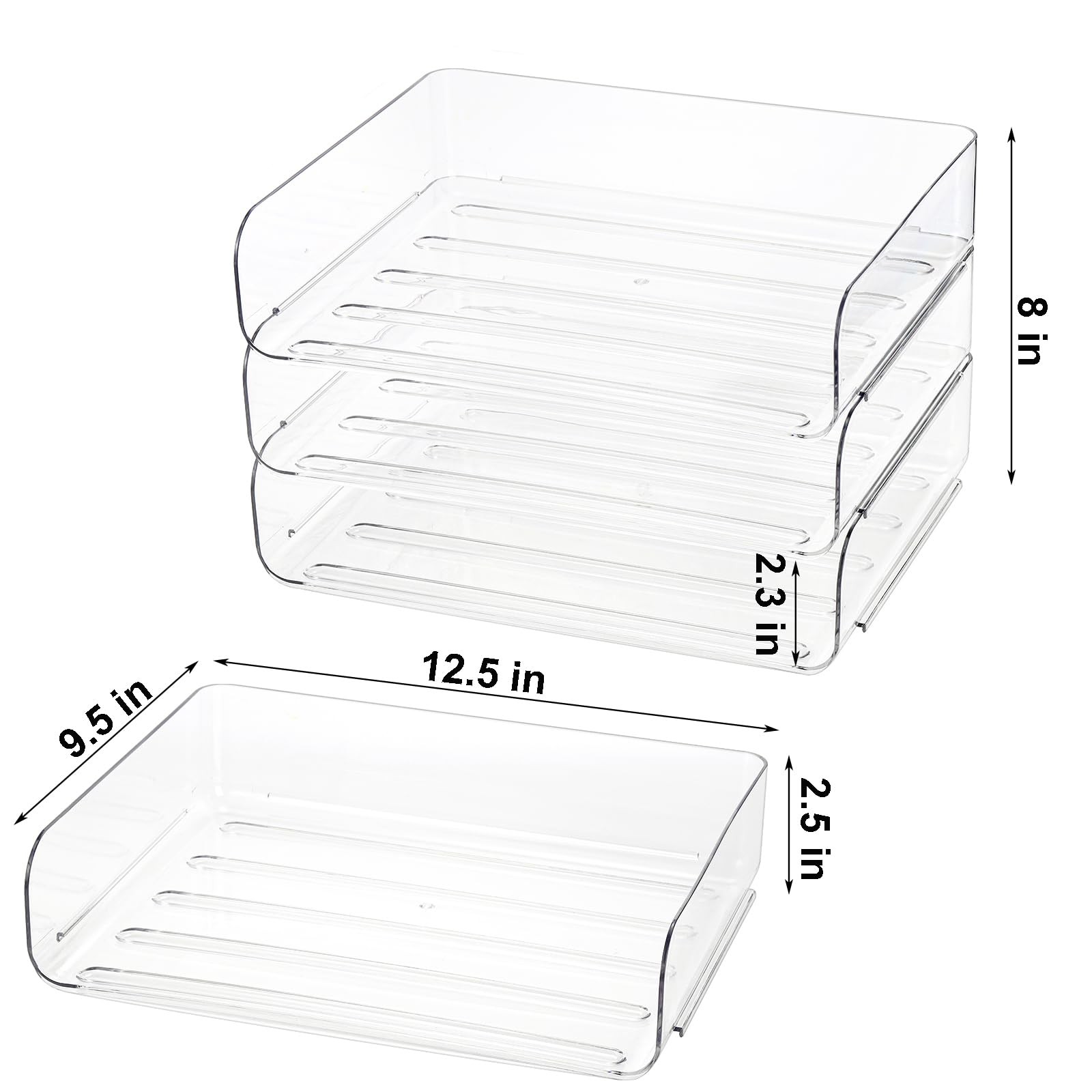 3 PCS Stackable Paper Trays Clear PET Desk Letter Set 3Tier File Organizer