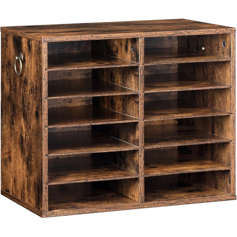 12 Slot Wooden Mail Sorter Adjustable File Organizer Classroom Office Storage US