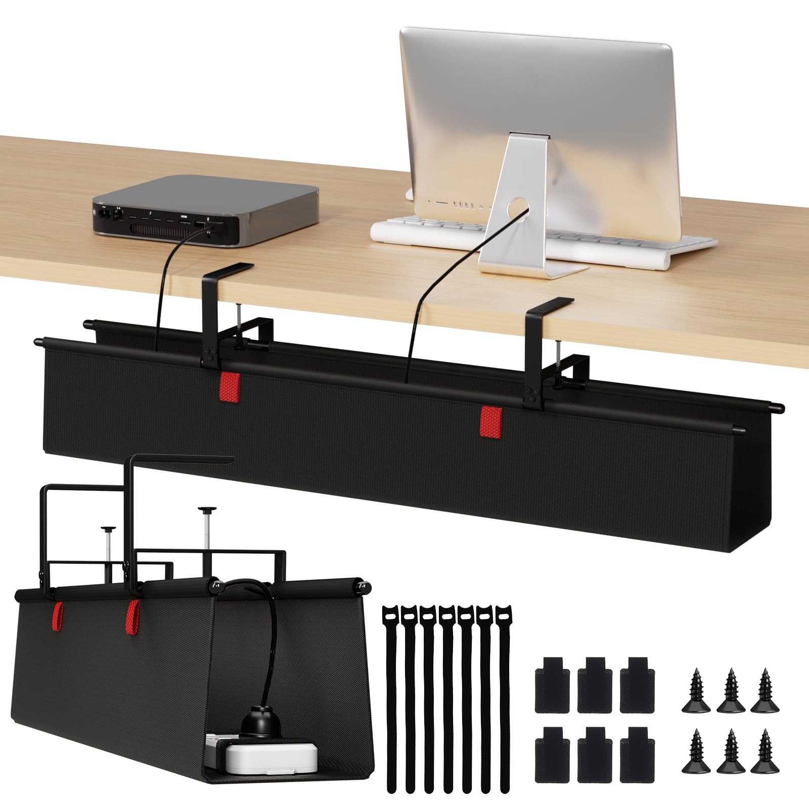 Under Desk Cable Management Tray – 36″ Cord Organizer for 36” L, Black