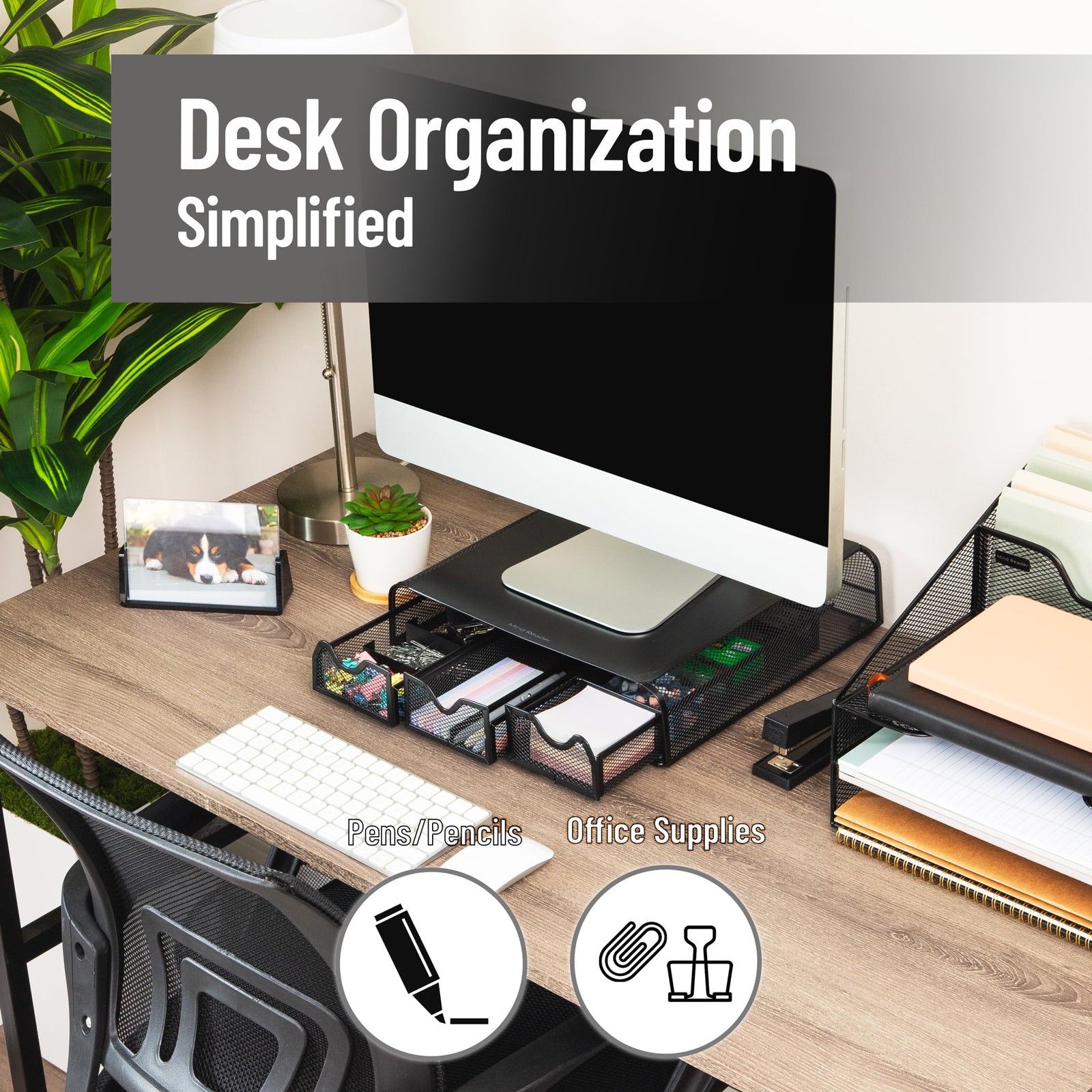 Mind Reader Monitor Stand Ventilated Laptop Riser Desktop Organizer Storage