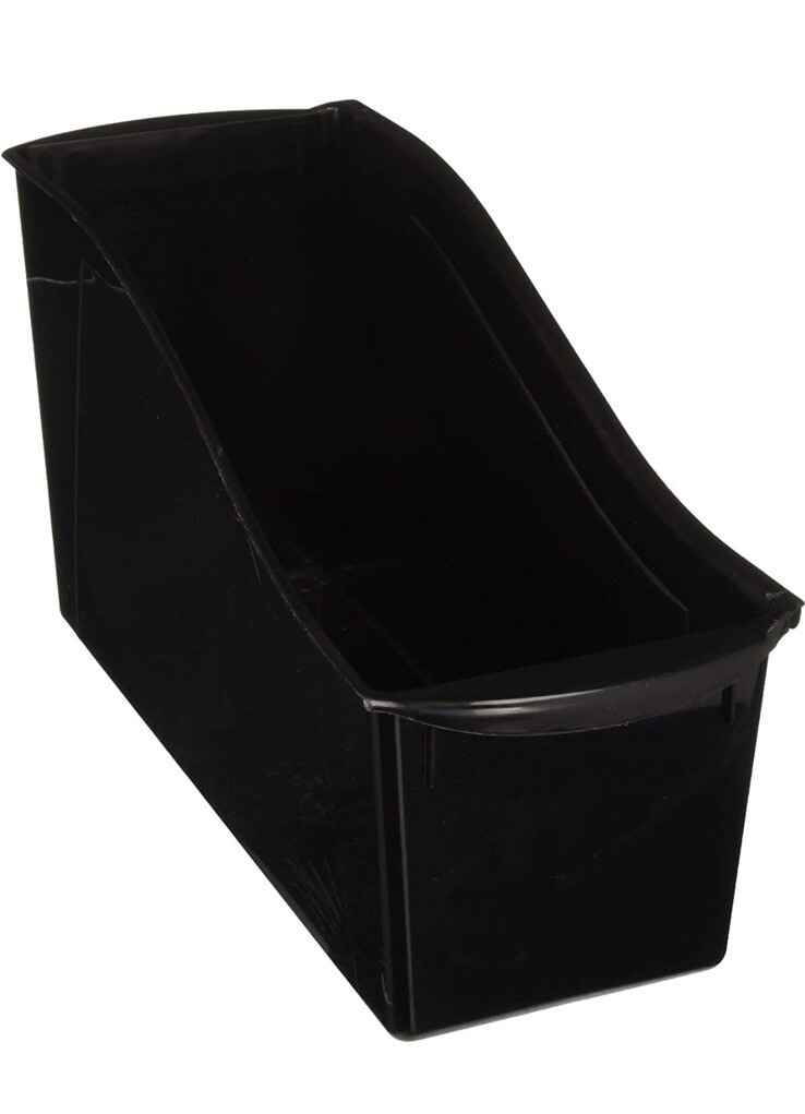 Storex Large Plastic Book Bin w/ Front Pocket Black Classroom Organizer 5 Pack