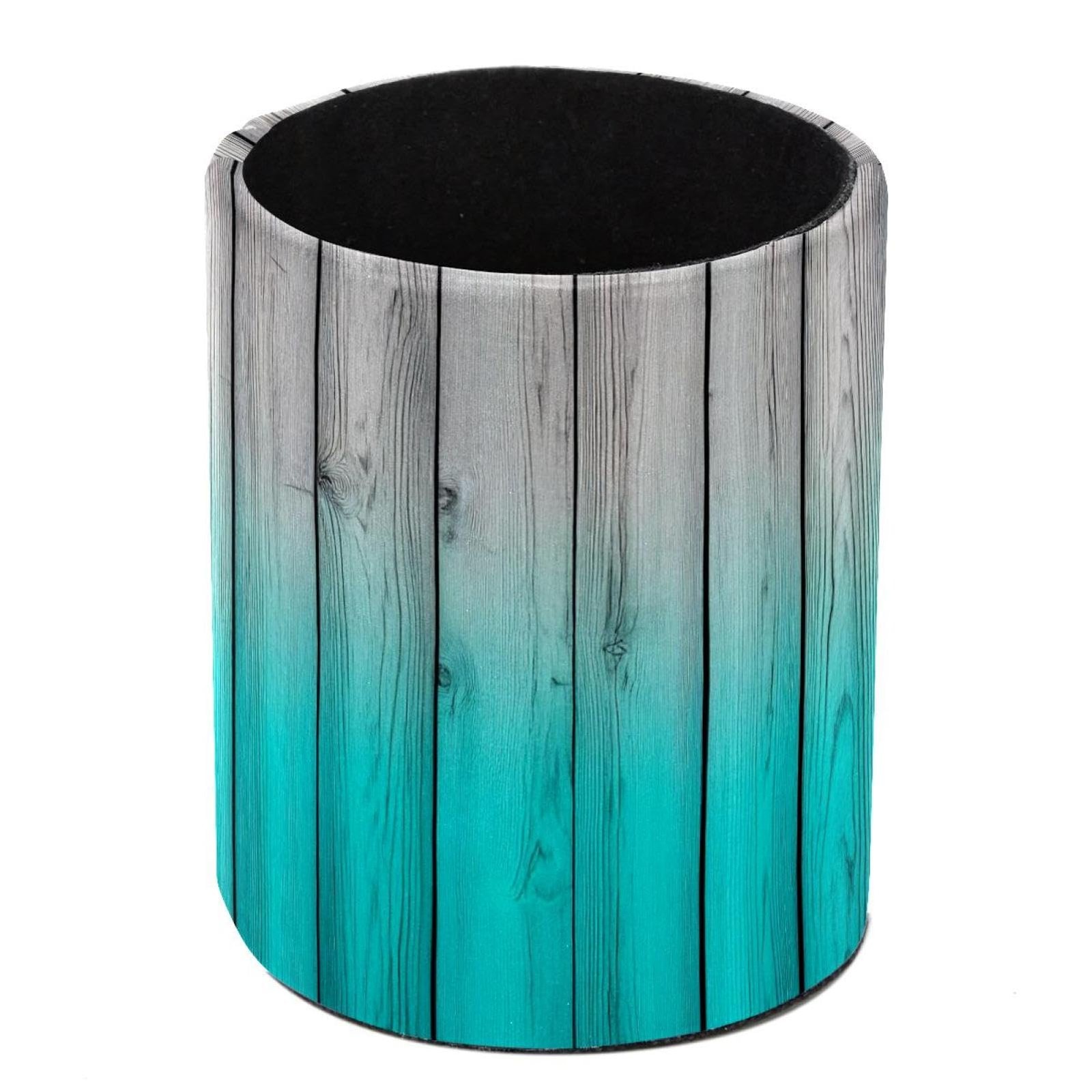 Pen Pencil Holder for Desk, Teal Rustic Wood Panels Makeup Brush Holders Leat…