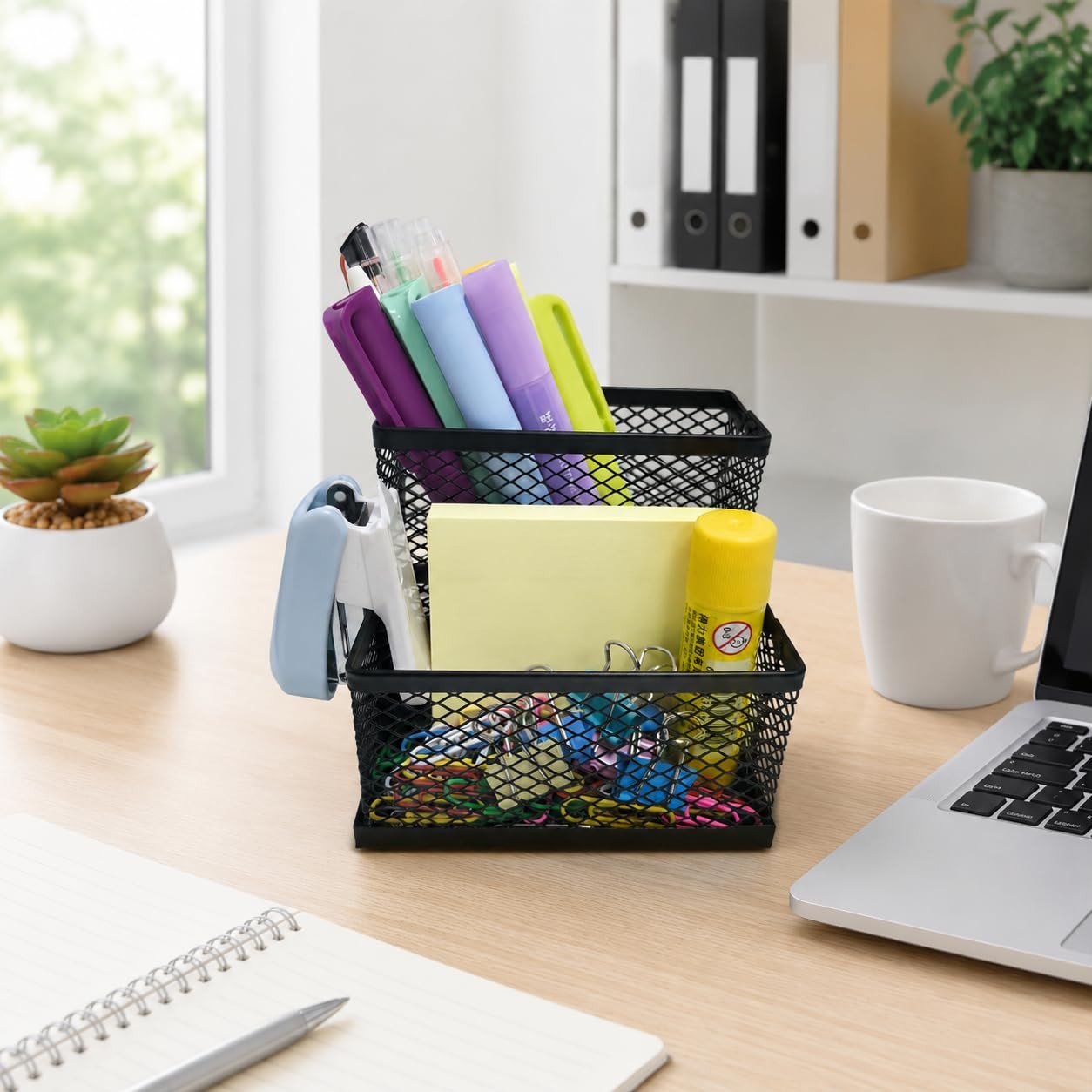 SHFKS Pen Holder for Desk Organizer,2Compartments Office Supply Black