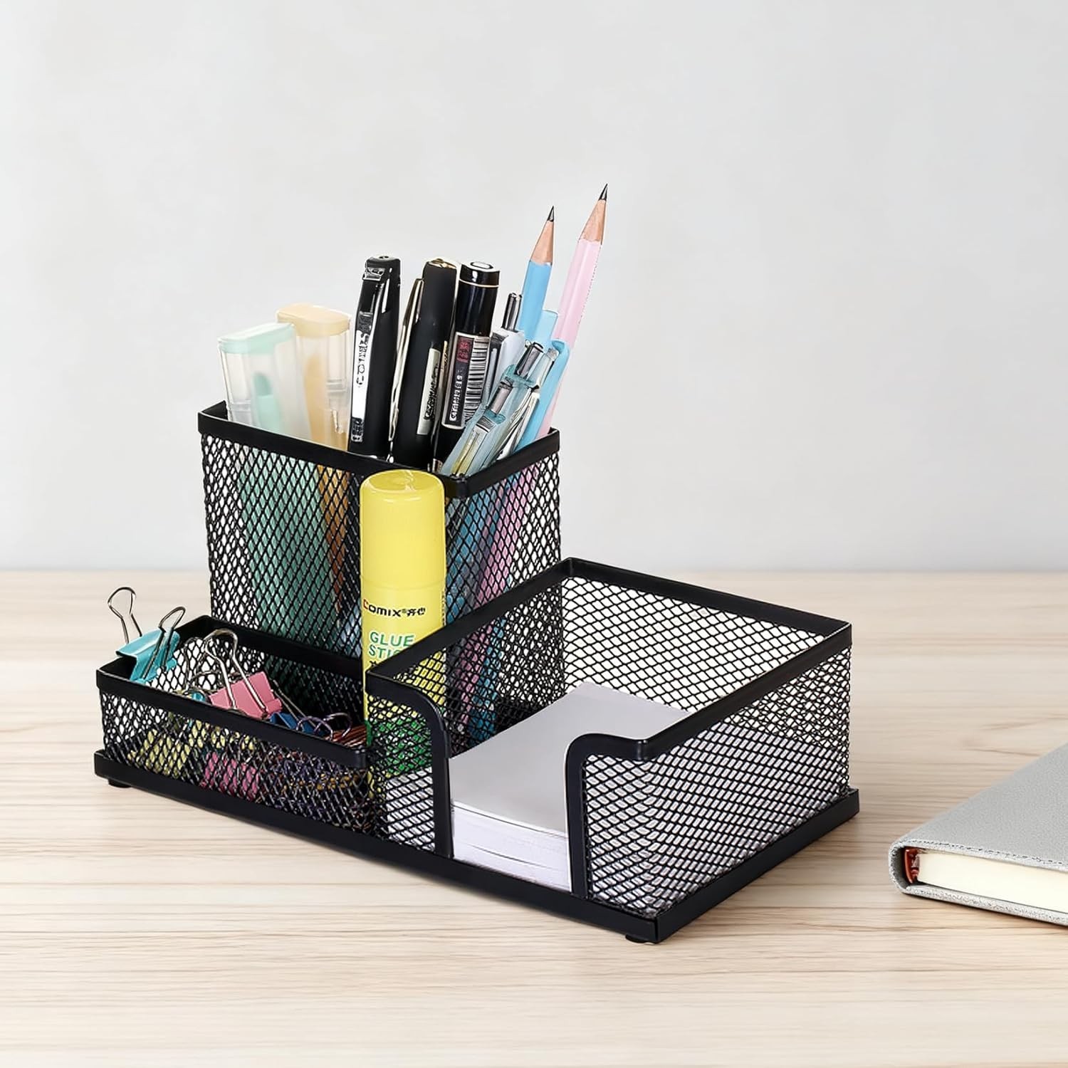 Mesh Pen Pencil Holder Desk Organizer, 3 Compartment Wire Desktop Pen Pencil …