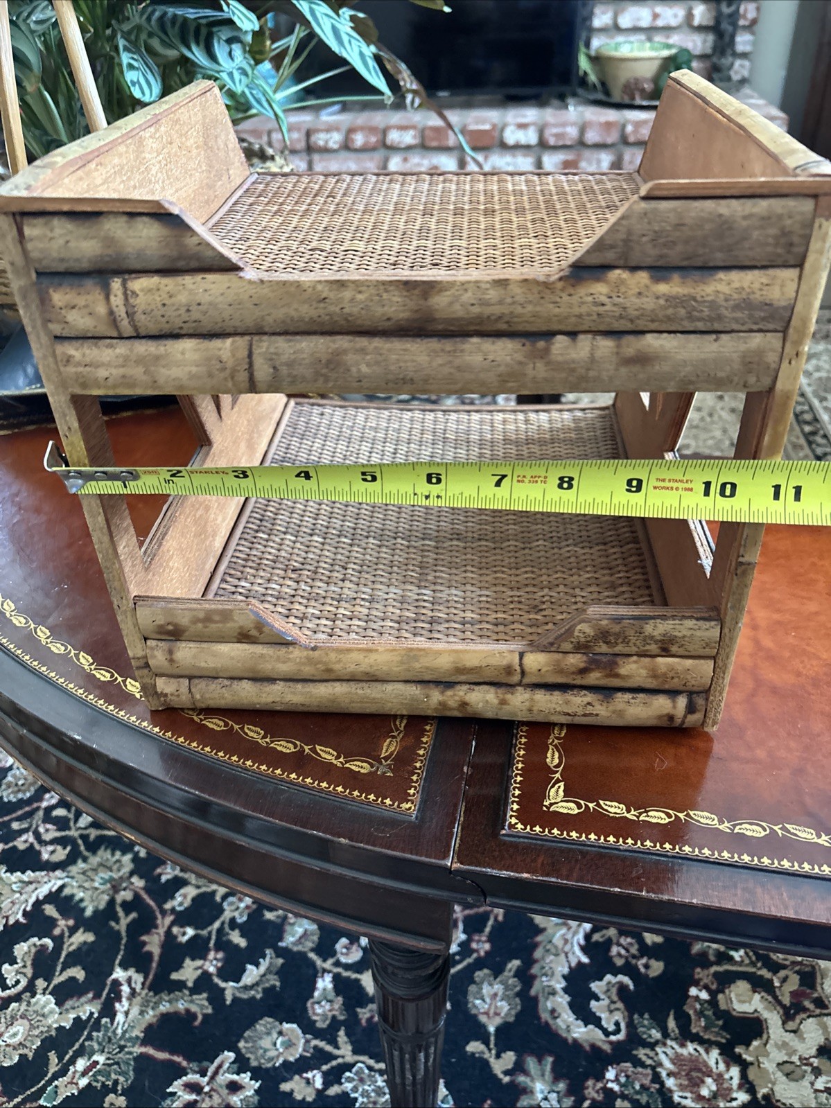 Bamboo Woven Rattan 2 Tiered Desk Organizer, Burnished 🔥 Good Condition