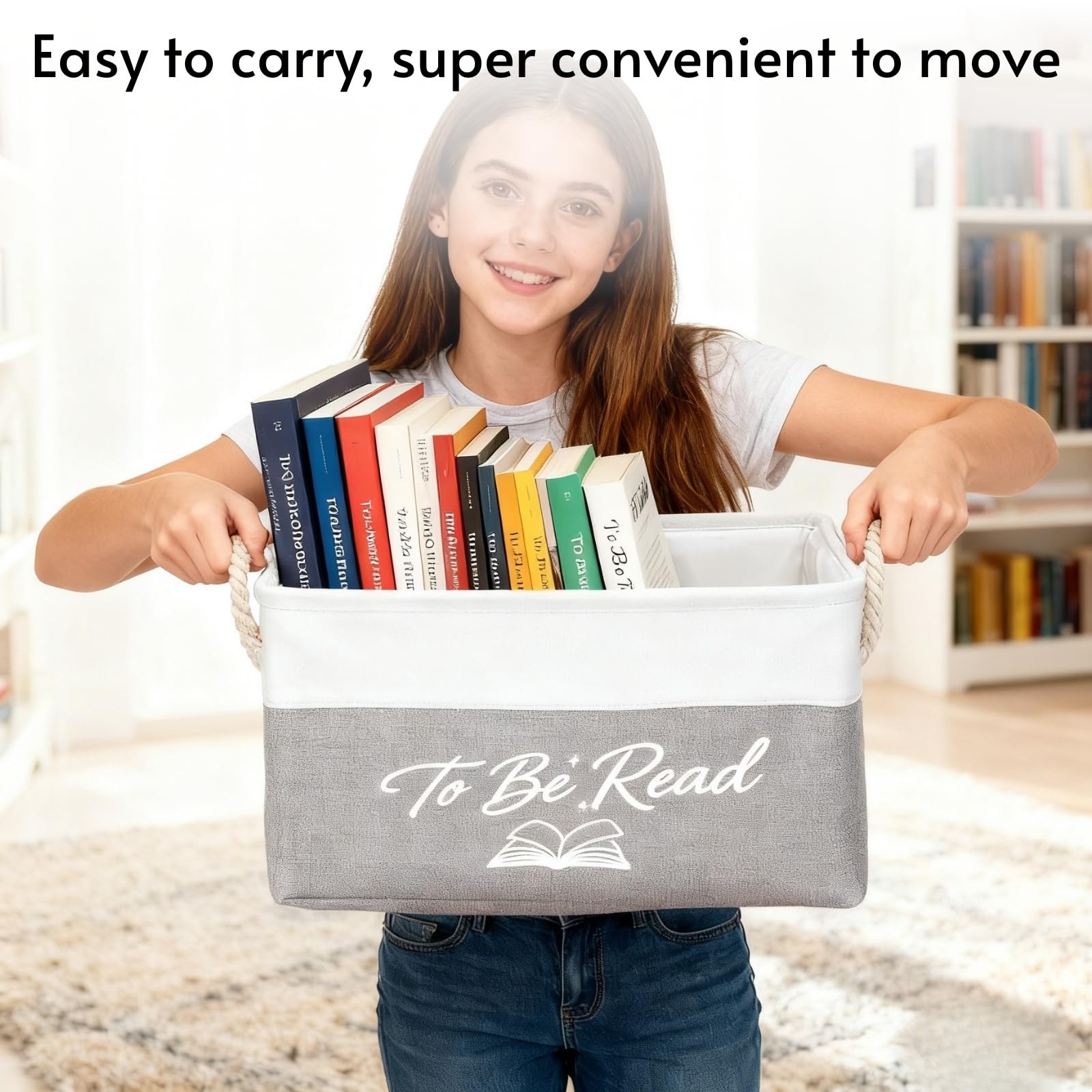 Book Storage Basket TBR Lover Gifts To Be Read List Bin White Gray Organizer