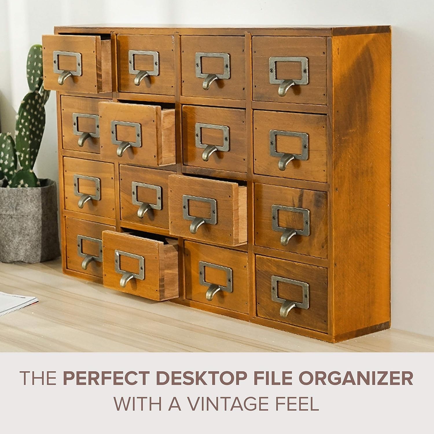 Rustic Wooden Desk Drawer Organizer – 16 Drawers Storage Box