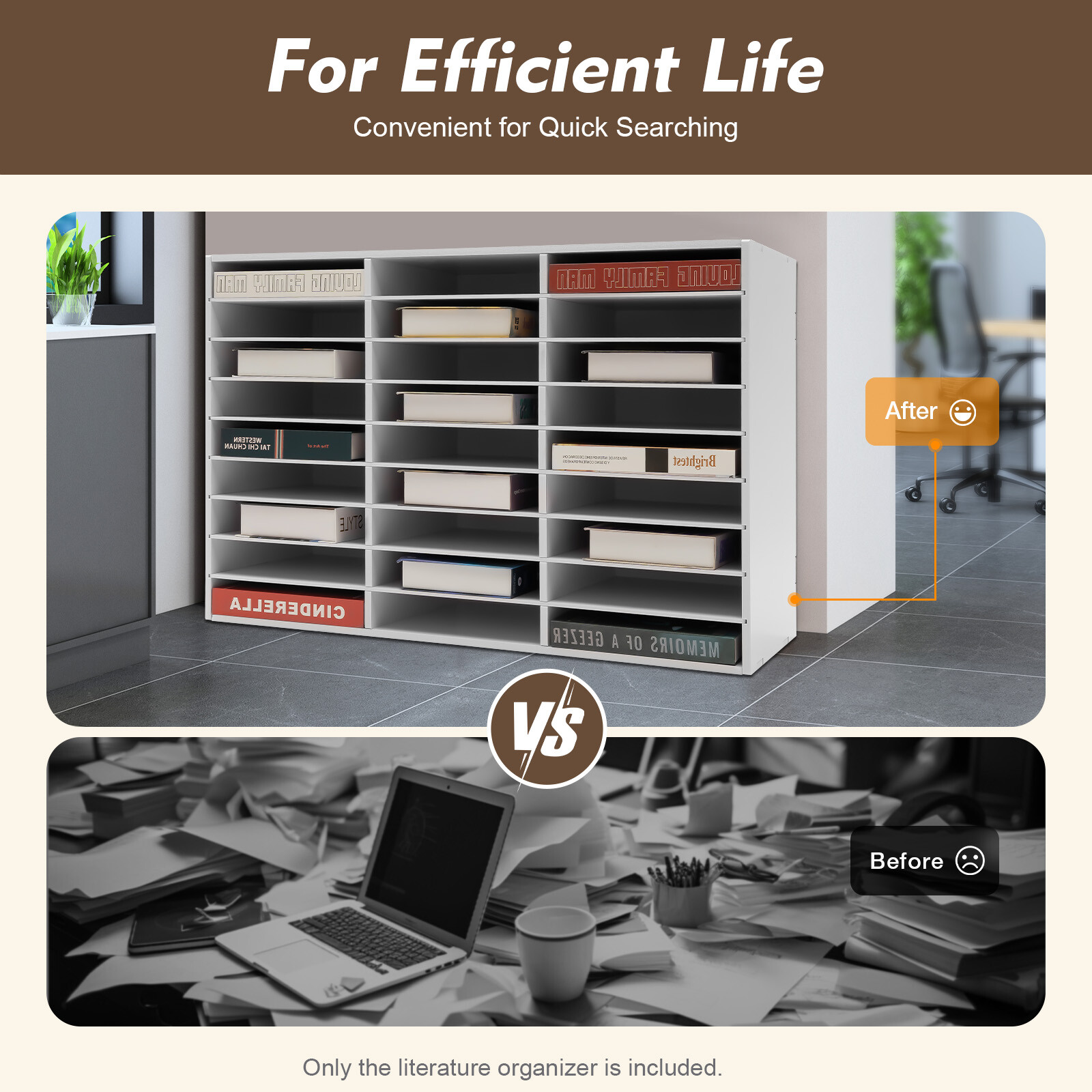 White Desktop Literature Organizer with 27 Compartments for Home or Office
