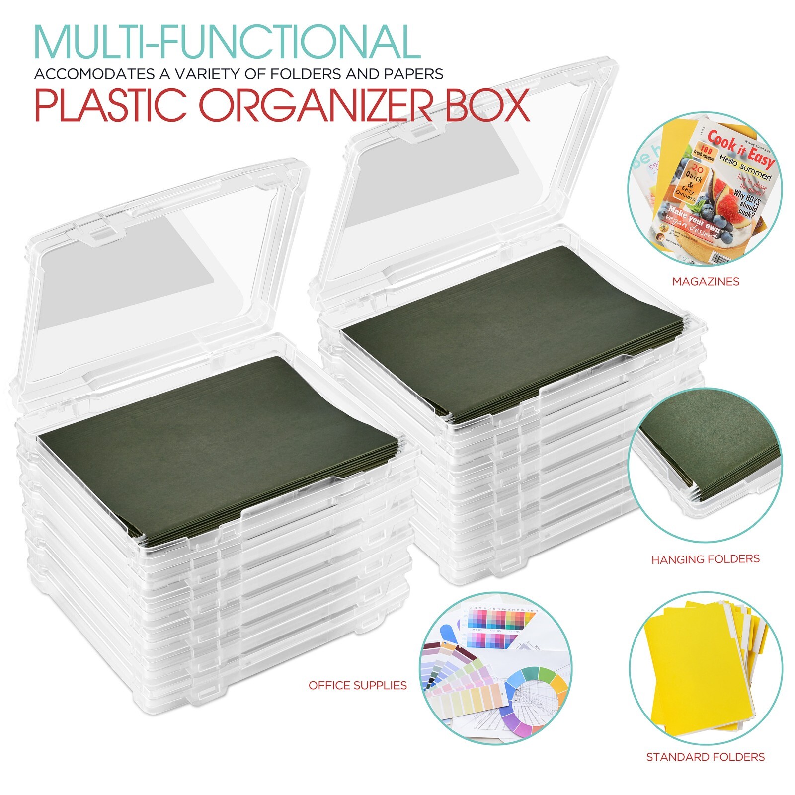 Sorbus Set of 12 Clear Thin Hanging File Organizer Bins
