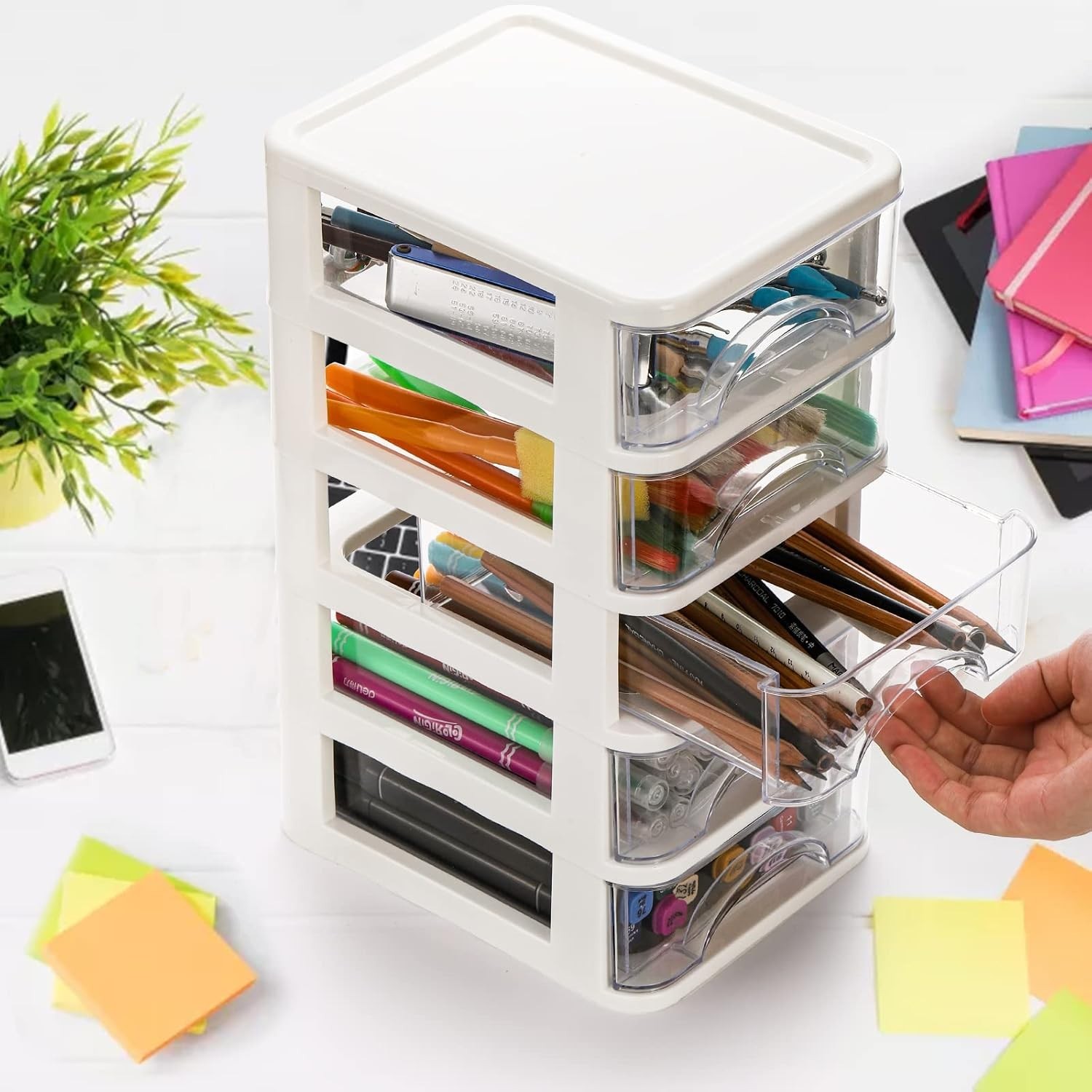 Modular 5-Drawer Clear Storage Unit for Desk – Ideal for Organized Workspaces