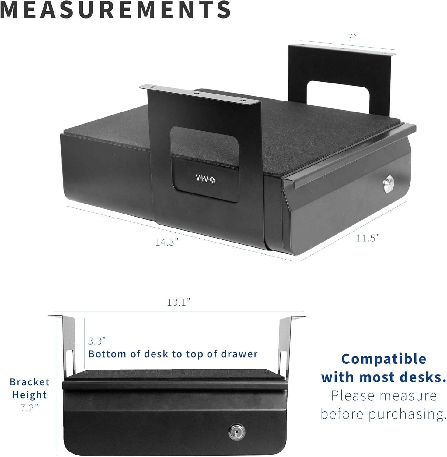 VIVO 13″ Lockable Under Desk Drawer – Secure Steel Storage Organizer, Black