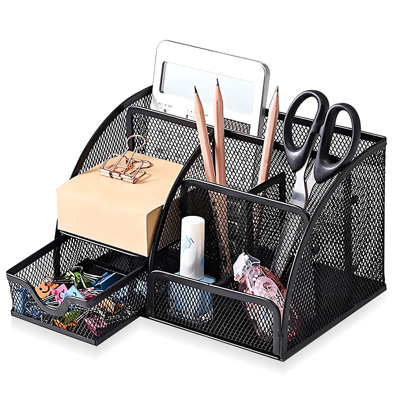 Mesh Desk Organizer, Desktop Organizer with Drawer, Office Supplies Multi-Functi