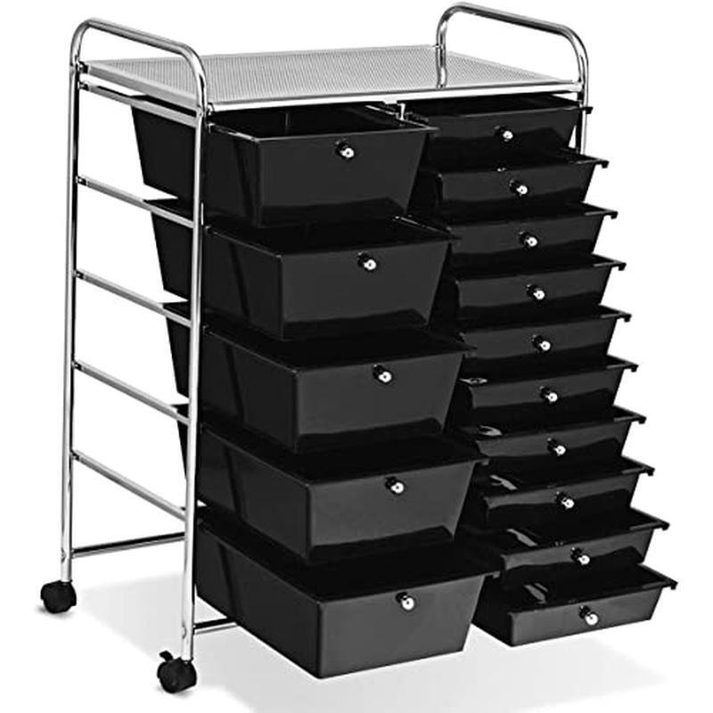 15 Drawer Rolling Storage Mobile Utility Cart W/ Lockable Wheels Durable Indoor