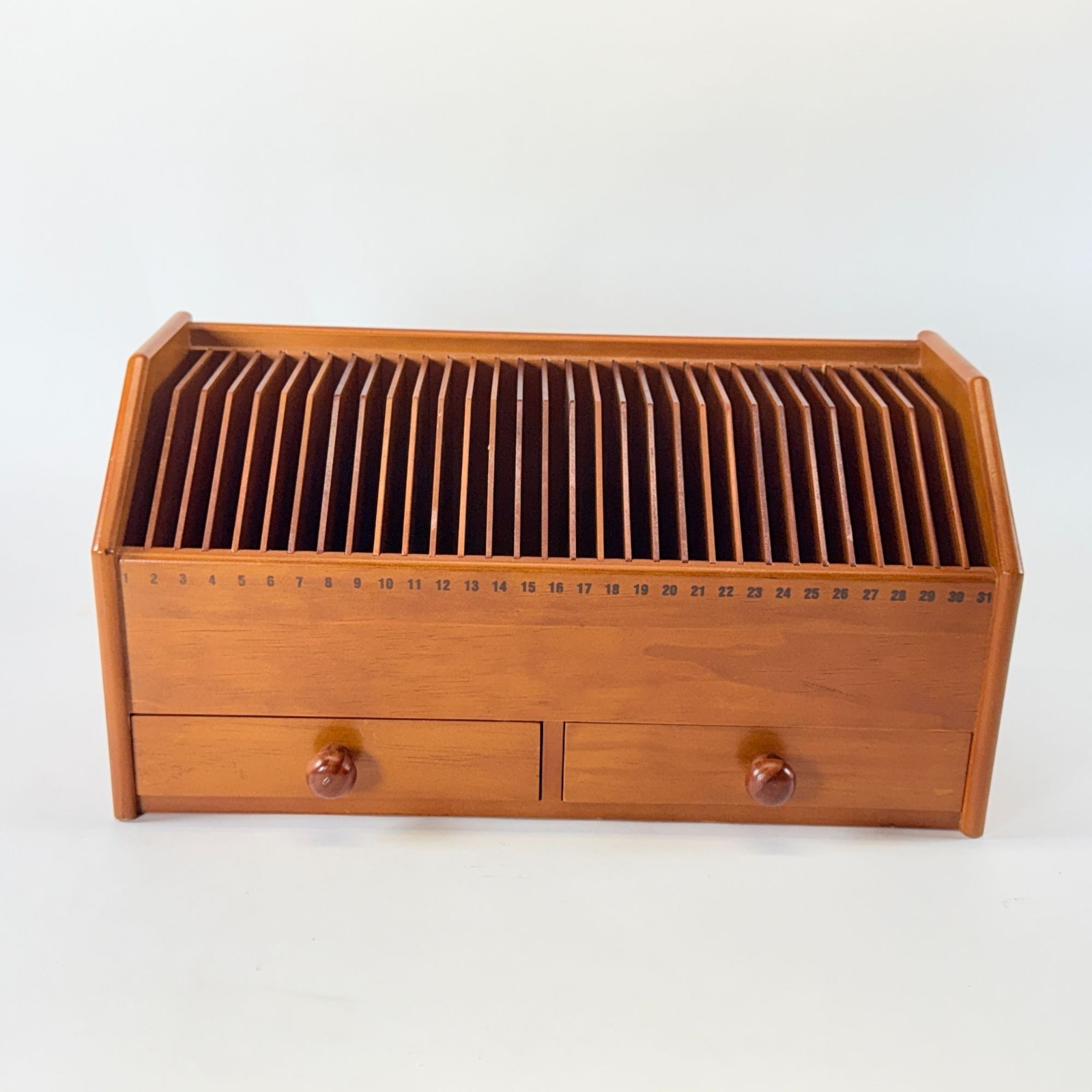 Vintage Wooden Bill Organizer 31 Slots Desk Mail Sorter Drawer