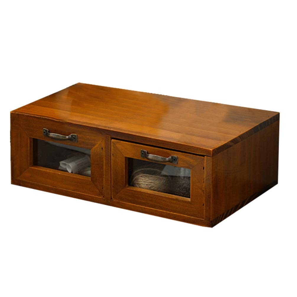 LIFKOME Wood Desk Organizer, 2 Drawers Bamboo Storage Box, Coffee Brown