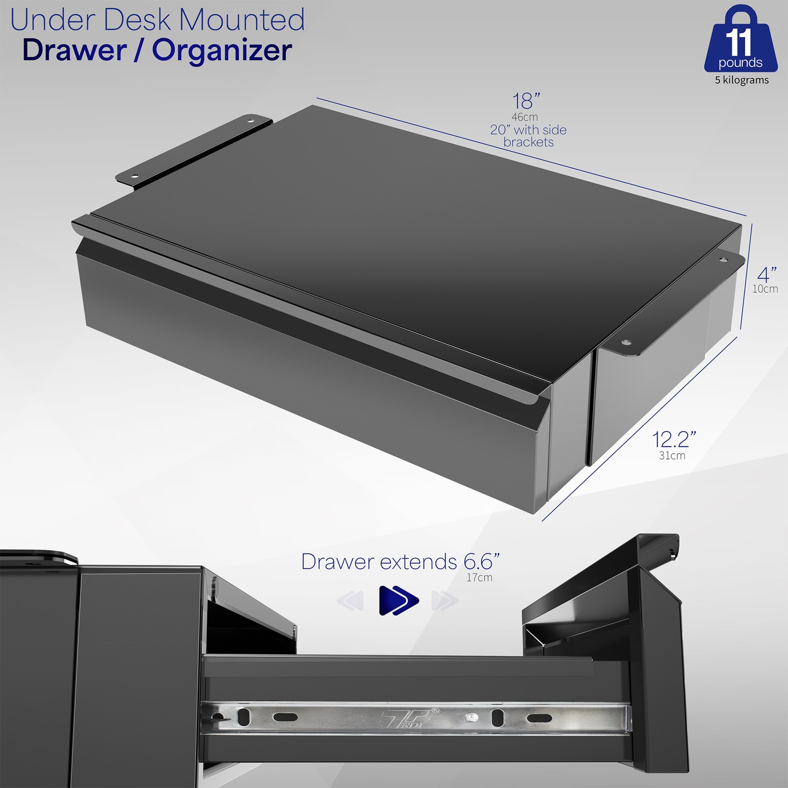 VIVO Black Space Saving Pull Out Under Desk Storage Drawer Desk Organizer