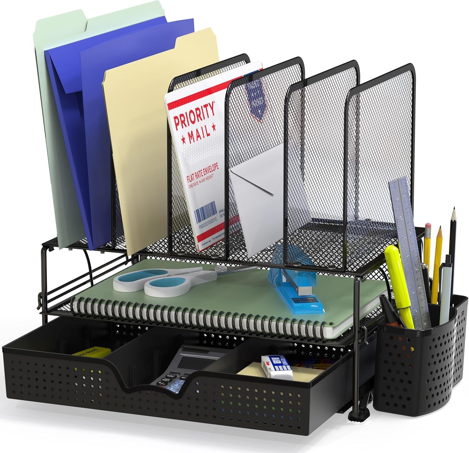 Modern Black Desk Organizer with Detachable Pen Bucket – Effortless Storage