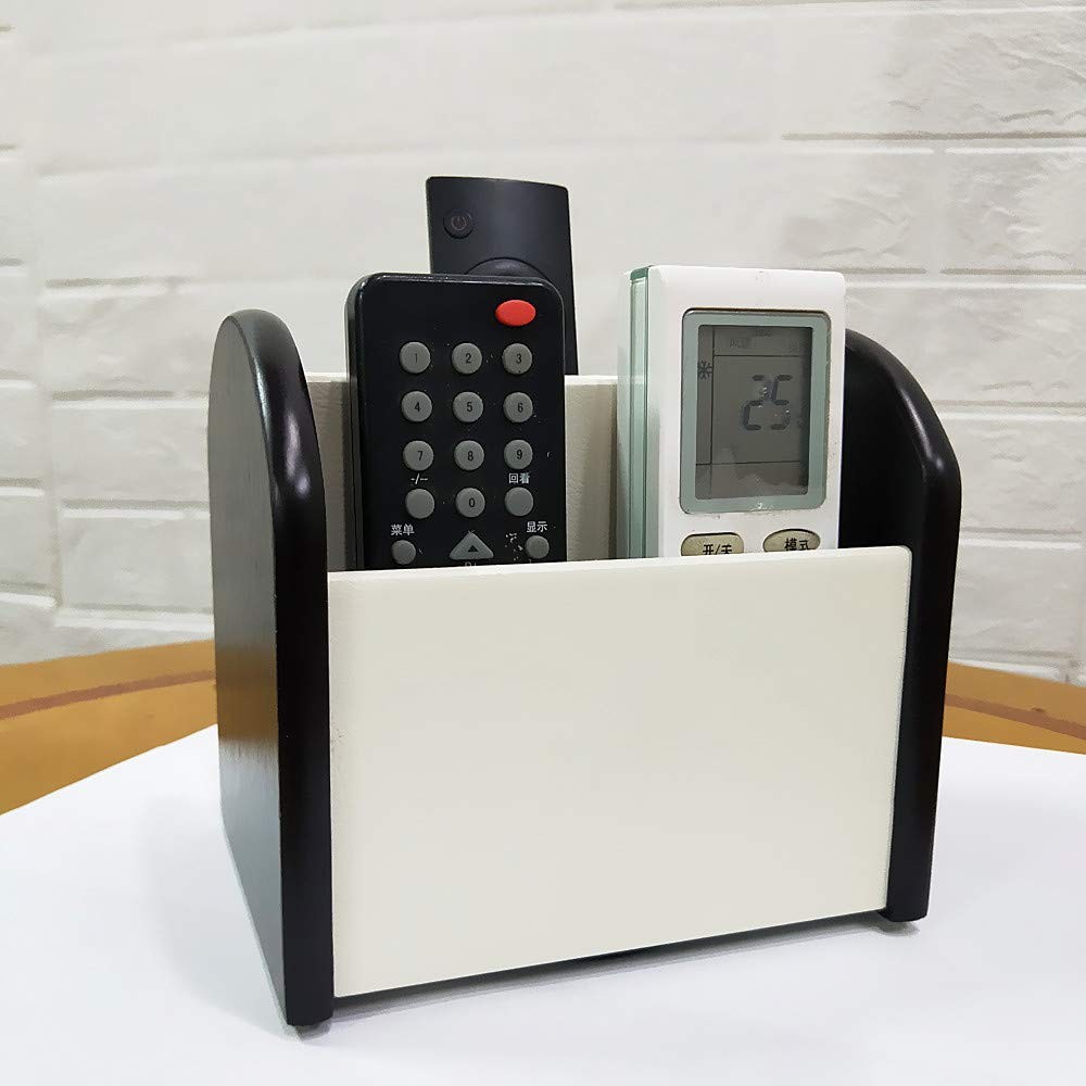 Rotating remote control caddy wood pen/pencil holder for desk organizer White