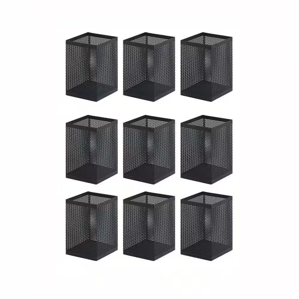10 Pack Black Mesh Pen Holder Non-Slip Base Foam Pad Metal Wire Pencil Cup Moder