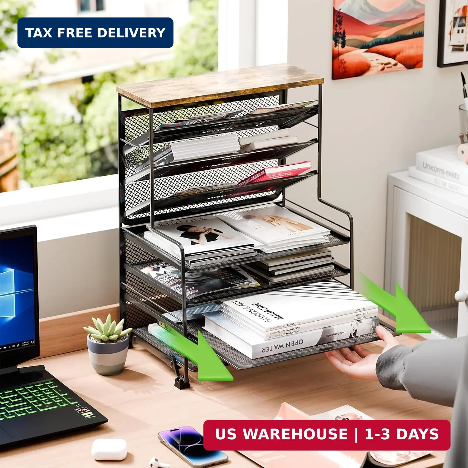 Simple Trending 8-Tier Desk File Organizer for Office, Home or School, Black