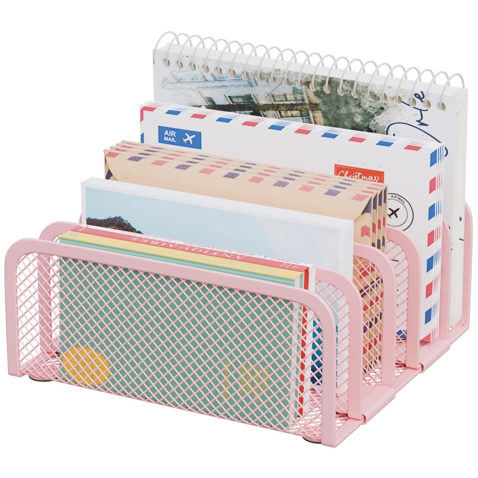 Black Metal Mail Organizer – 5-Slot Desktop File Holder for Office & Home