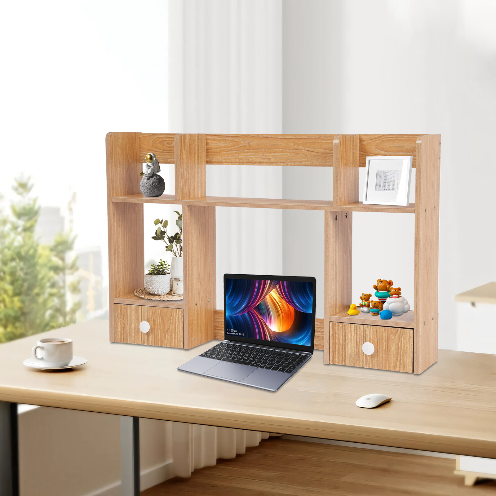Desktop Storage Organizer Display Shelf Rack with 2 Drawers Desk Bookshelf Dorm