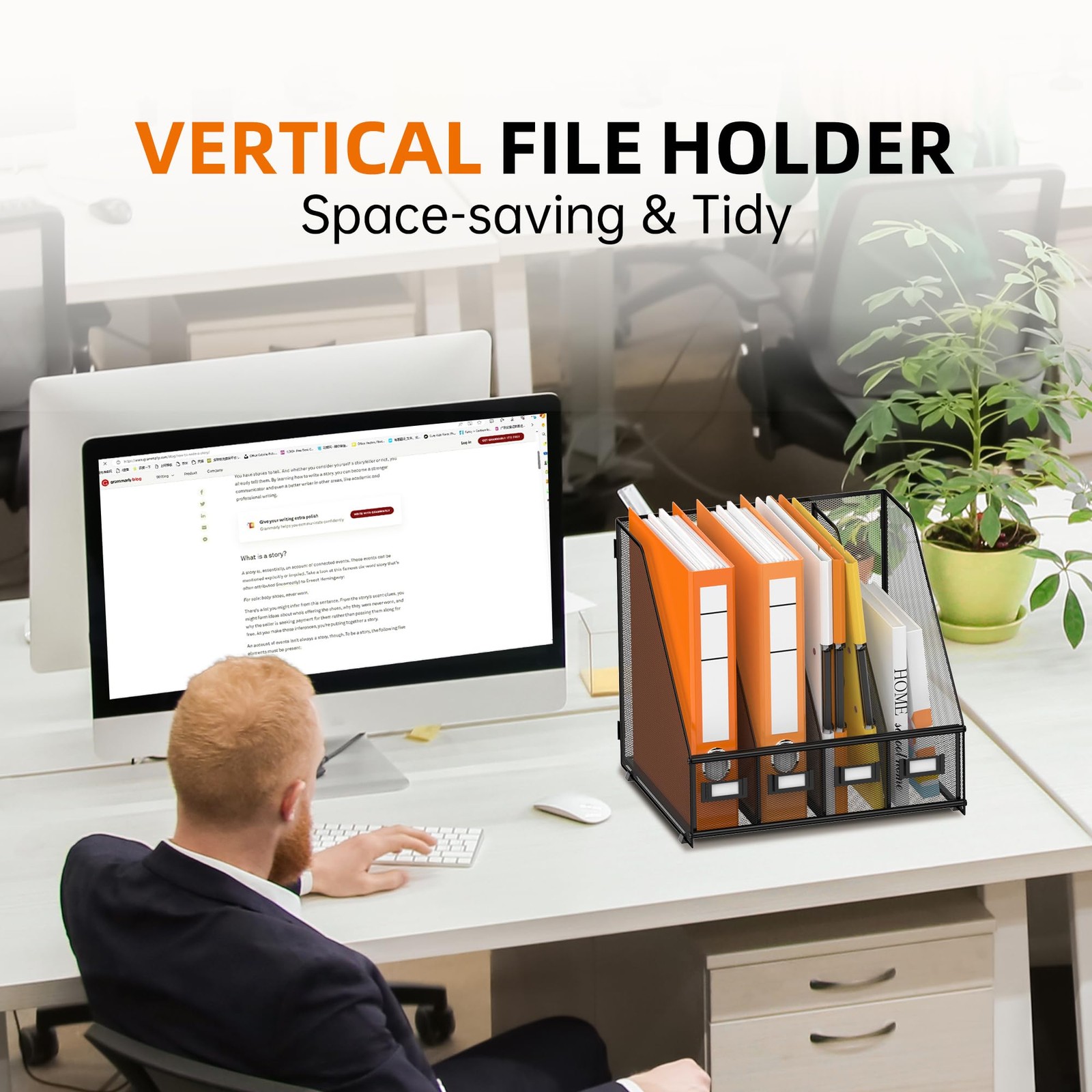 4 Vertical Compartments Magazine File Holder, Binder Organizer, Metal Desk Or…