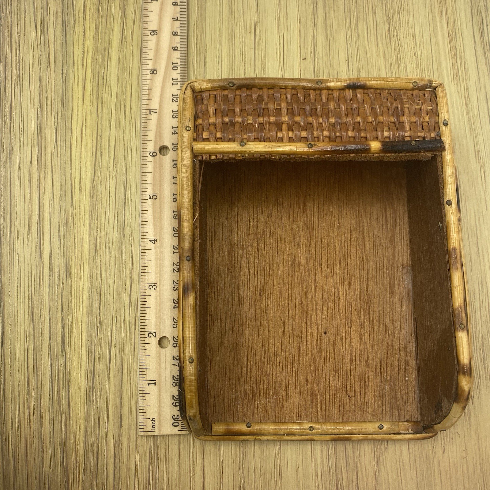 Bamboo Desk Organizer Notepad Tray Vintage Rattan MCM Boho 7 Inch Decor Gift