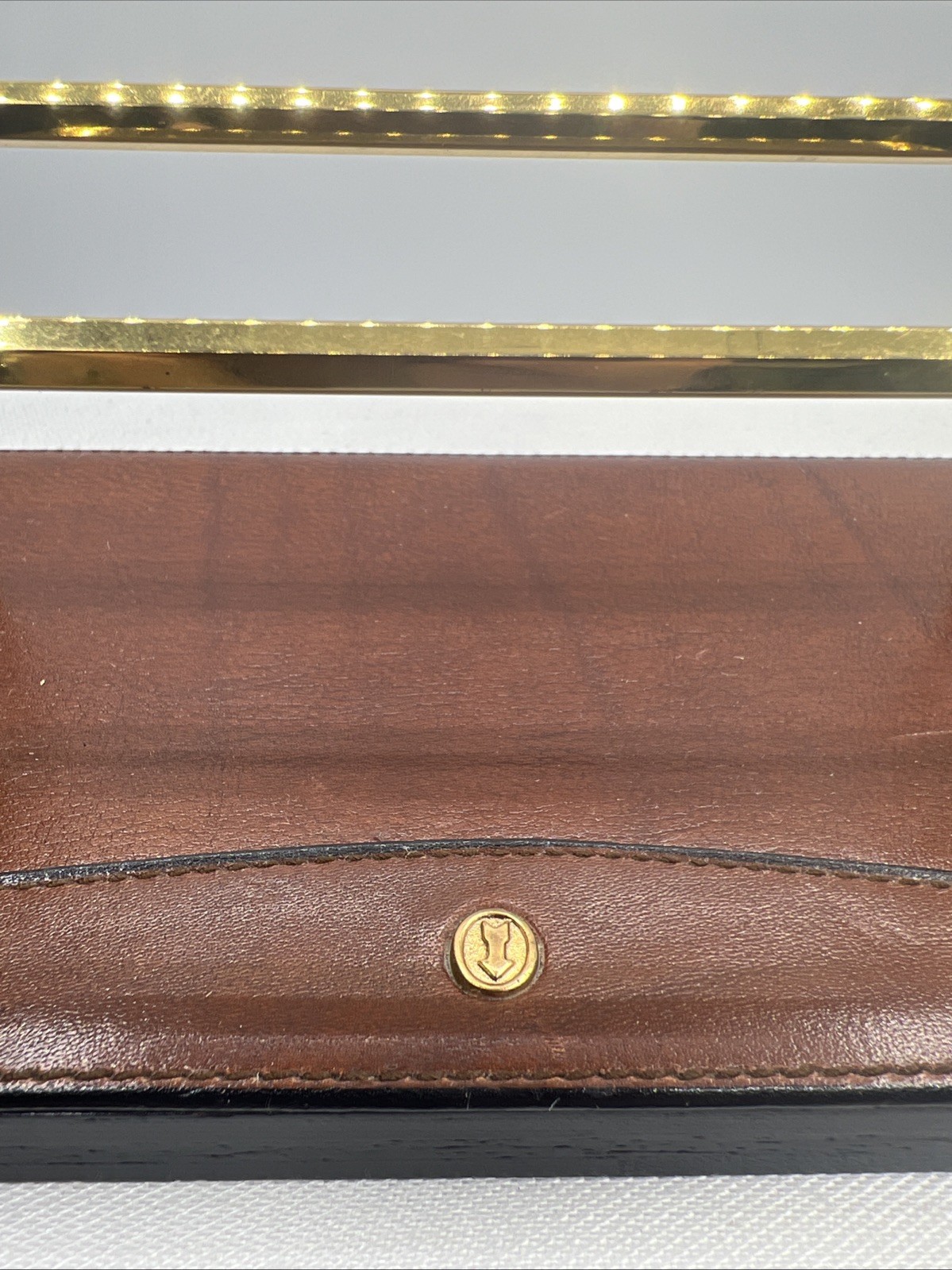 Gold Pfeil Sport Arrow Table Top Desk Mail Letter Rack Organizer Brown Leather