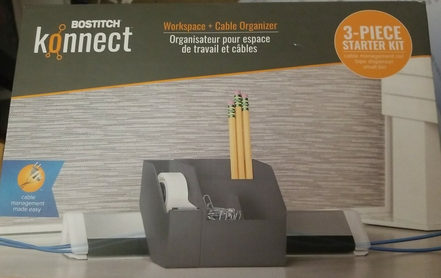 Bostitch Office Konnect 3 Piece Gray Workspace + Cable Organizer