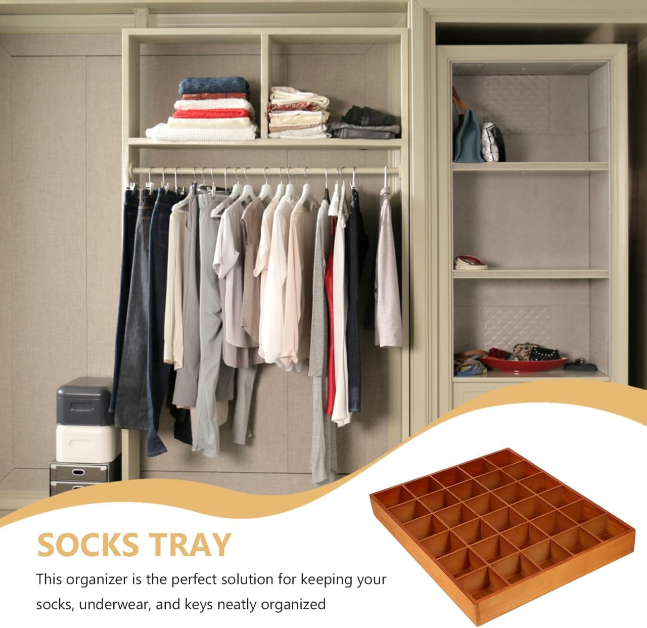 Wooden Sorting Tray Organizer with 30 Compartments – Brown Finish