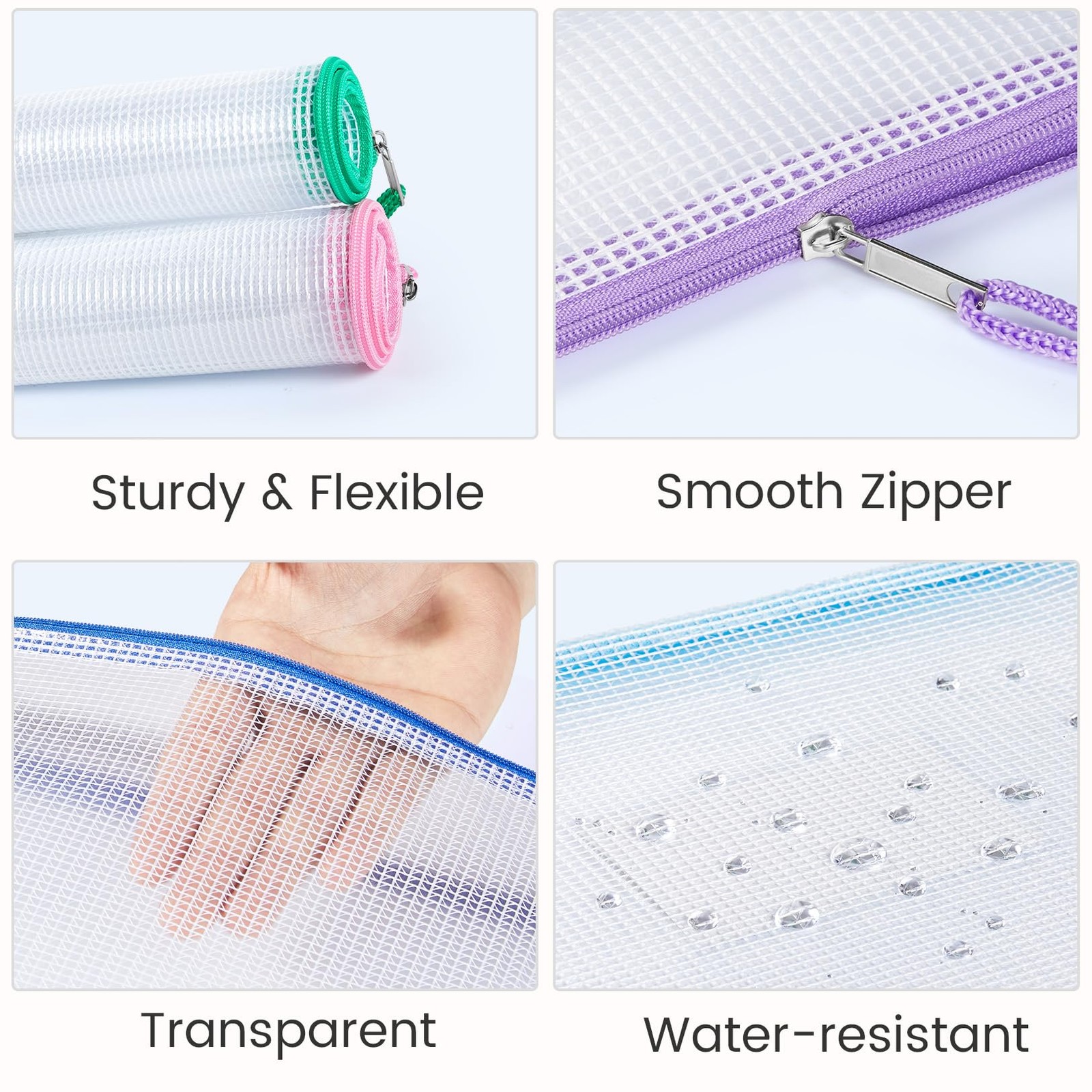 24 Pack Mesh Zipper Pouch with Sticky Labels, A4 Mesh Bags, Sturdy Letter Siz…