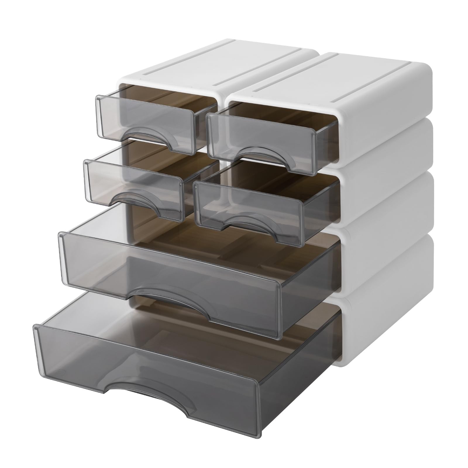 Stackable Office Storage Box with Drawers, Desk White