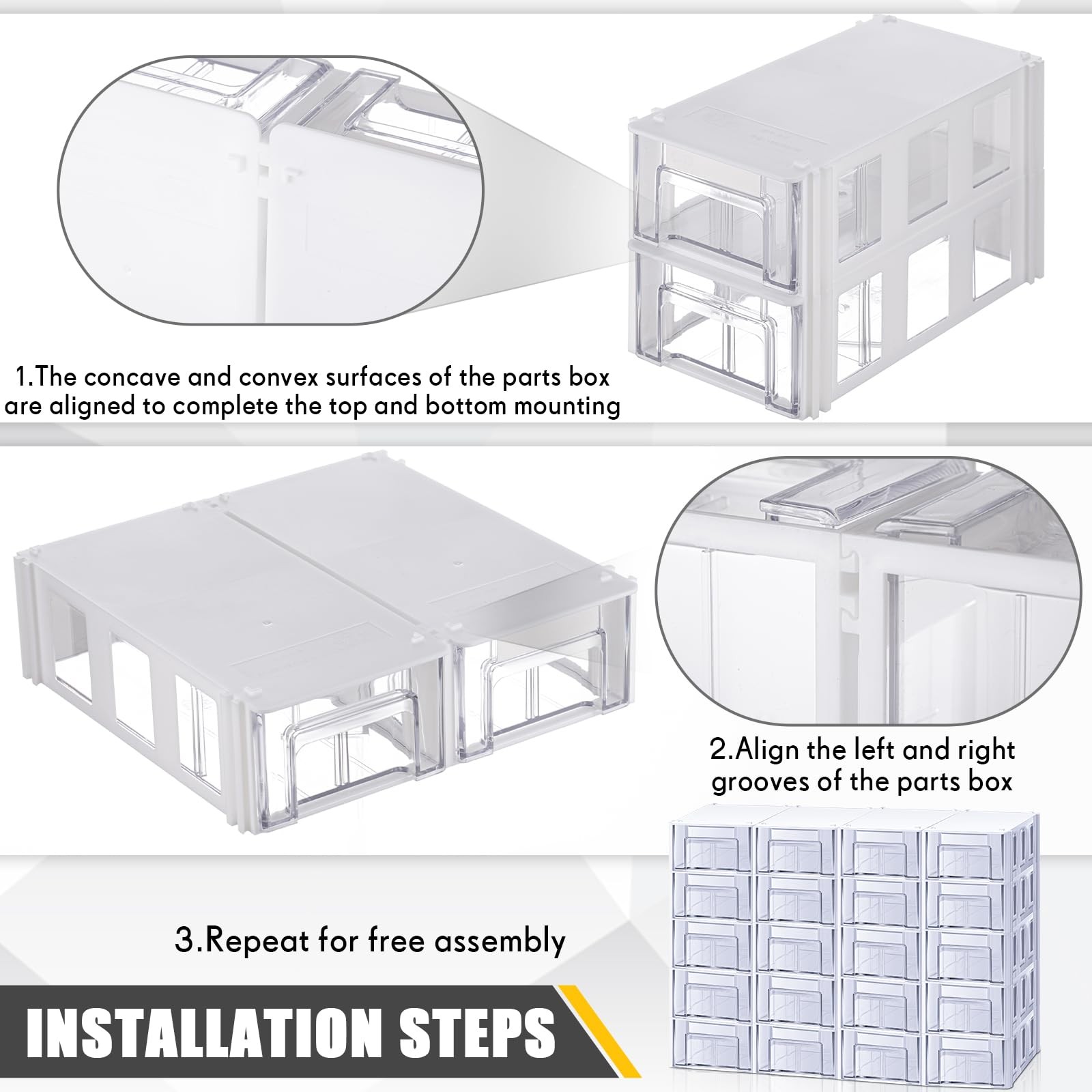 20 Pcs Stackable Drawer Screw Organizers with 60 Clear Dividers and 20 Tag Ca…
