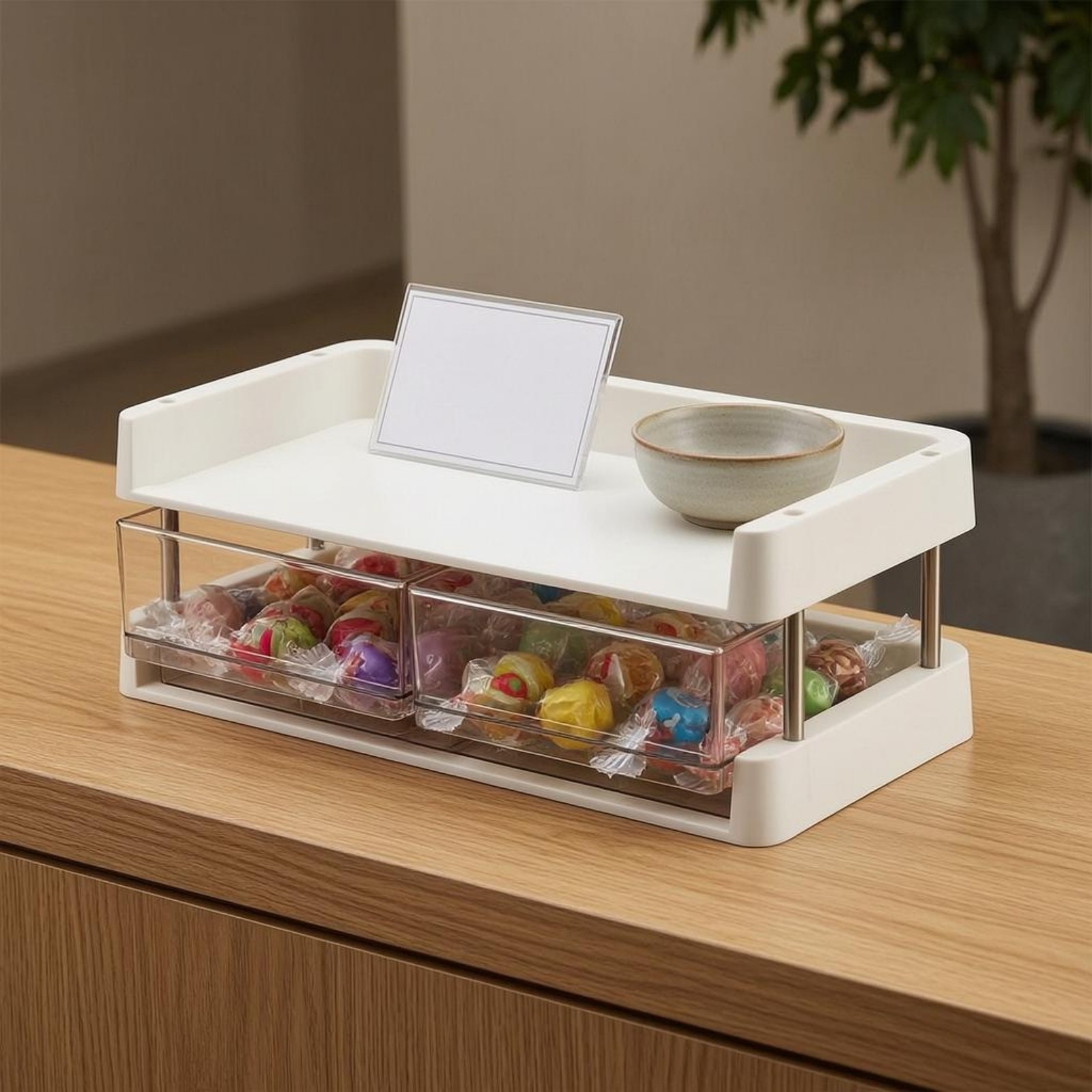 Desktop Storage Rack Transparent Compartments Layered Shelf Organizer Metal