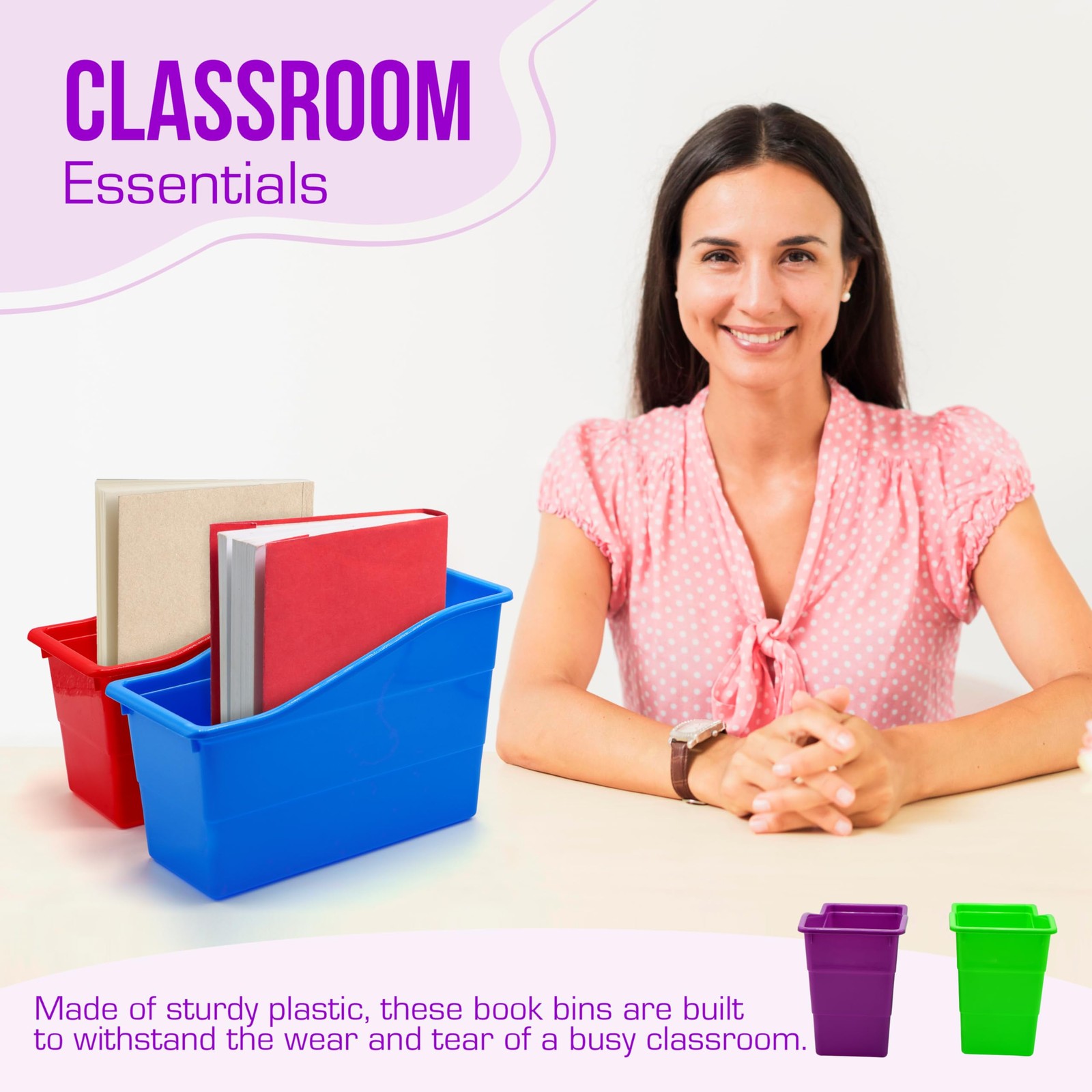 6 Durable Book and Binder Holder, Files Book Bins for Classroom, Plastic Vert…