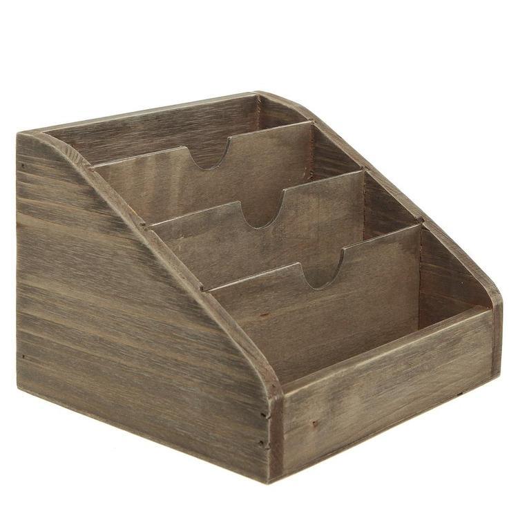Vintage Dark Brown Wood 4 Compartments Rustic Mail Sorter/Office Desk Organizer