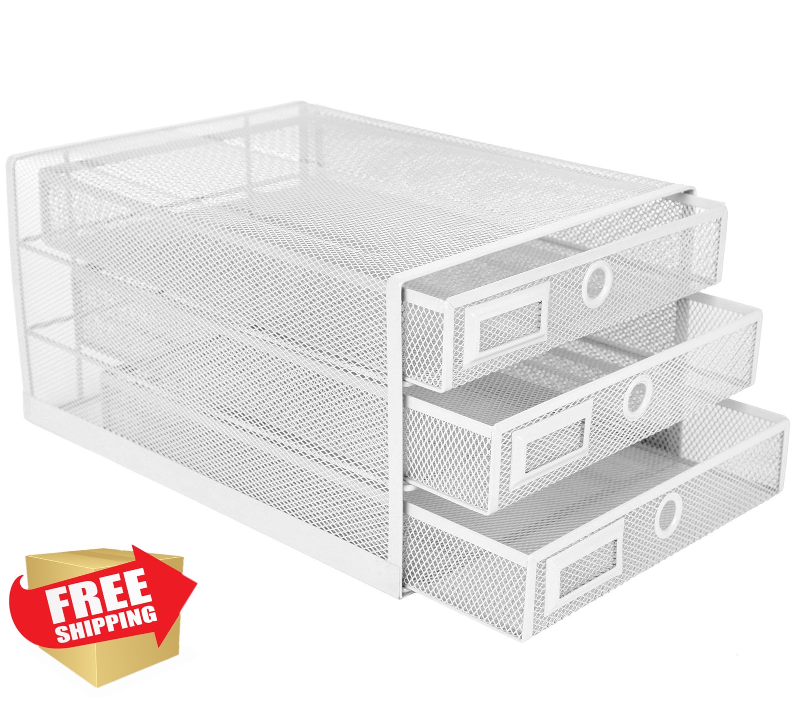 Annova 3 Tier Desk Organizer White Sliding Drawers