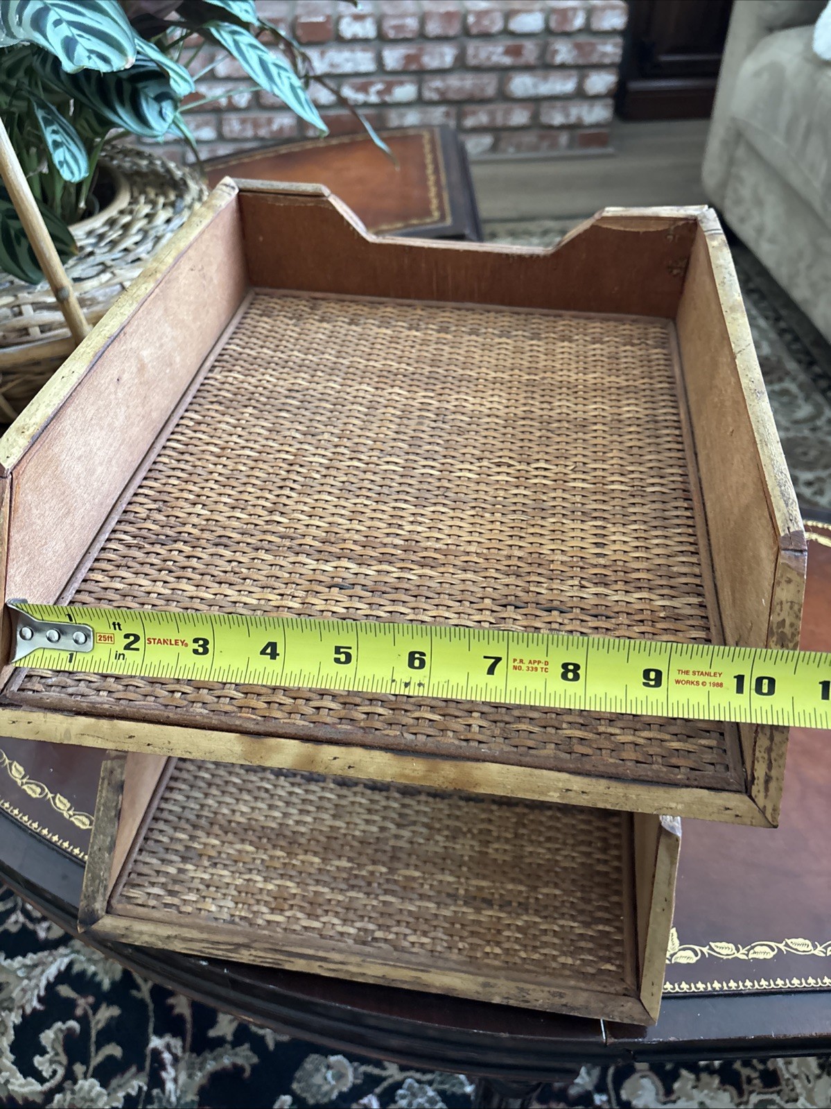 Bamboo Woven Rattan 2 Tiered Desk Organizer, Burnished 🔥 Good Condition