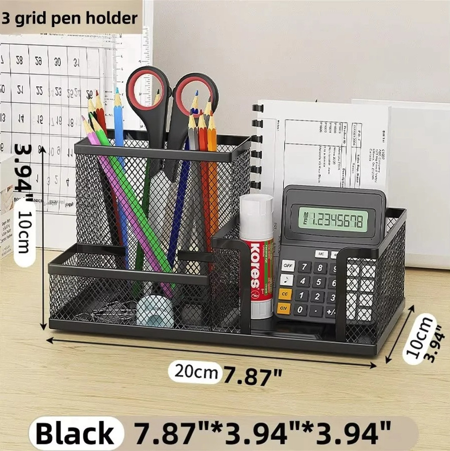 1pc Mesh Desk Organizer 3 Compartment Pencil Holder Office Storage – NEW