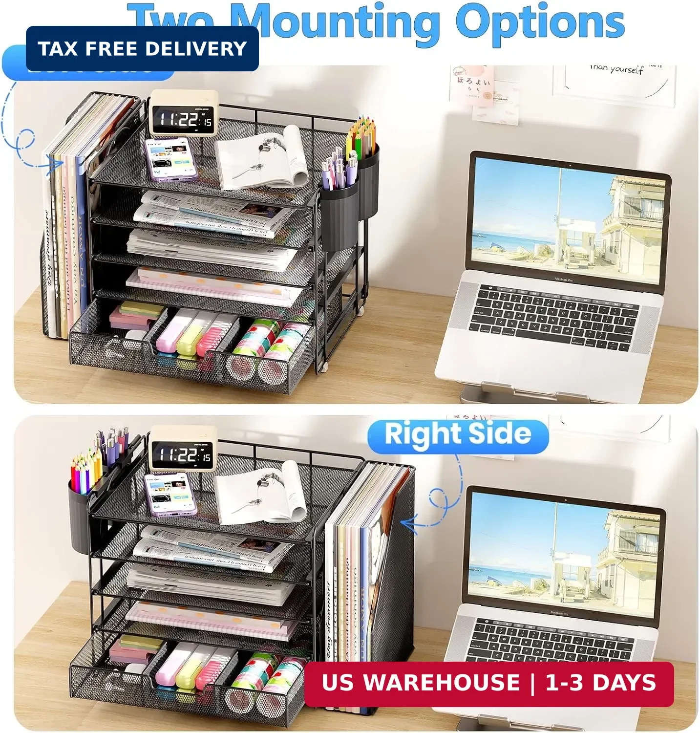 OPNICE Desk Organizer, 5-Tier Desktop File Organizer with Drawer and Pen Holders